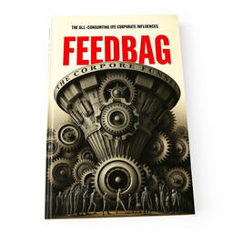 A striking book cover for the title "Feedbag," featuring the bold title in vivid red font