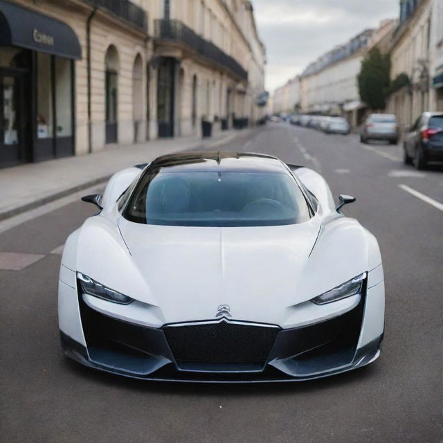 Envision a Citroen sports car combined with the sleek, aggressive aesthetics of a Devel Sixteen, creating a unique blend of French elegance and raw supercar power