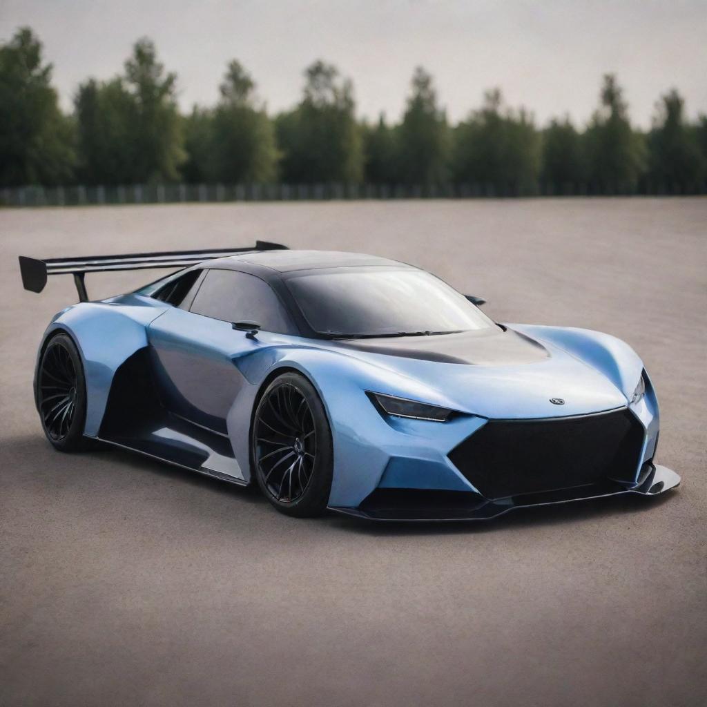 A creative blend of a classic Lada sedan with the sharp, high-performance aesthetics of a Devel Sixteen, creating a unique and unexpected supercar concept