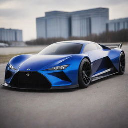 A creative blend of a classic Lada sedan with the sharp, high-performance aesthetics of a Devel Sixteen, creating a unique and unexpected supercar concept