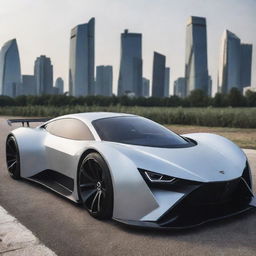 A creative blend of a classic Lada sedan with the sharp, high-performance aesthetics of a Devel Sixteen, creating a unique and unexpected supercar concept