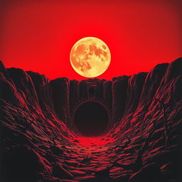 A chilling 1981 horror movie poster featuring a blood moon casting a sinister red glow over a creepy mining entrance