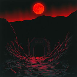 A chilling 1981 horror movie poster featuring a blood moon casting a sinister red glow over a creepy mining entrance