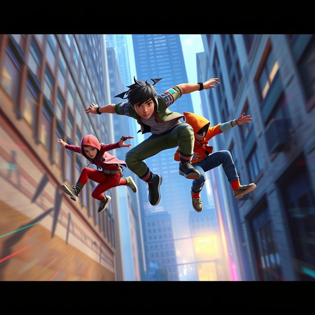 Thumbnail featuring video game characters performing parkour