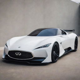 A blend of a sleek Infiniti sports car with the audacious, high-performance aesthetics of a Devel Sixteen, forming an alluring supercar concept