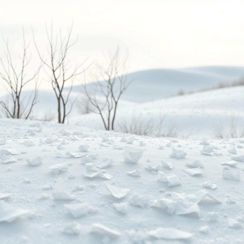 Create a winter scene where the snow is crafted from scraps of paper