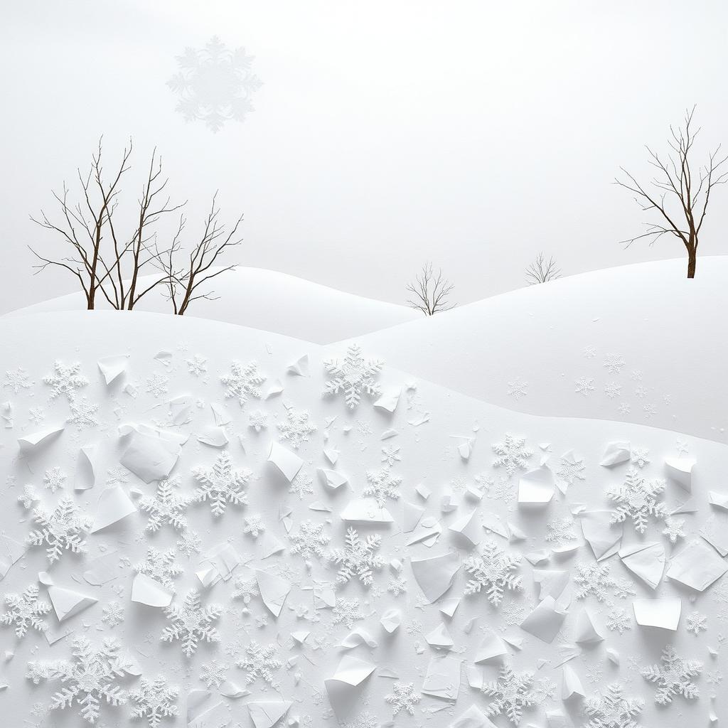 Create a winter scene where the snow is crafted from scraps of paper