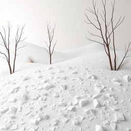 Create a winter scene where the snow is crafted from scraps of paper