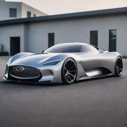 A blend of a sleek Infiniti sports car with the audacious, high-performance aesthetics of a Devel Sixteen, forming an alluring supercar concept