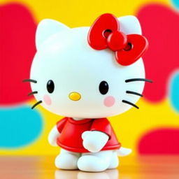 Hello Kitty wearing a cute red t-shirt, standing in a playful and cheerful pose with a friendly smile