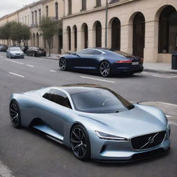 Imagine a unique blend of a luxurious Volvo sedan with the bold, cutting-edge design of a Devel Sixteen, resulting in an innovative high-performance luxury car