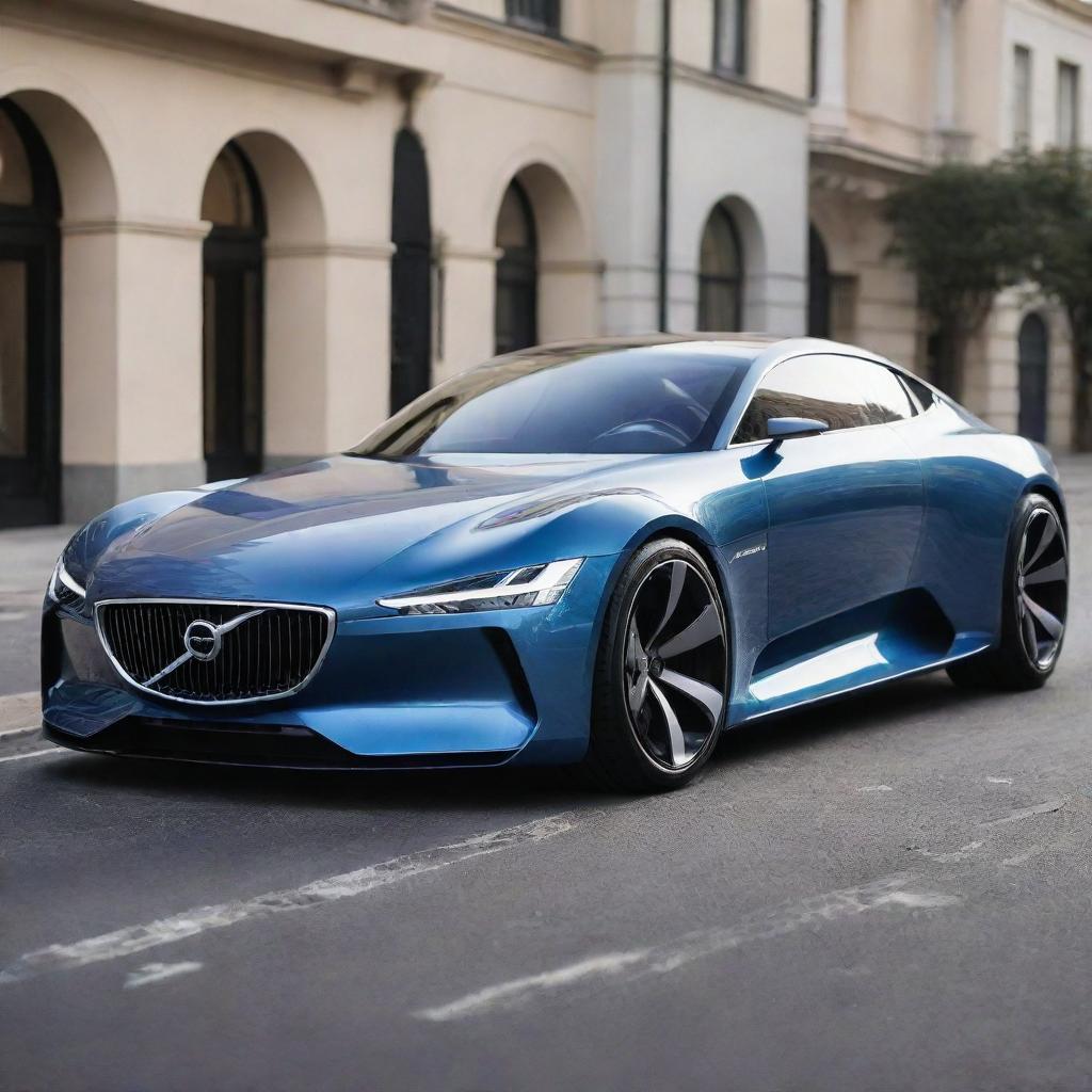 Imagine a unique blend of a luxurious Volvo sedan with the bold, cutting-edge design of a Devel Sixteen, resulting in an innovative high-performance luxury car