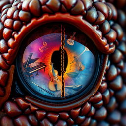 A close-up of a dragon's eye, featuring a vivid and intricate line down the middle of the eye