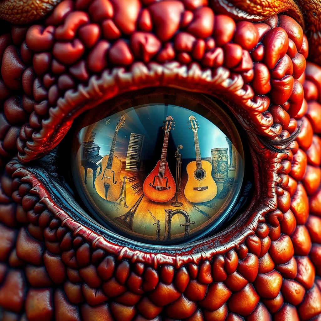 A close-up of a dragon's eye, featuring a vivid and intricate line down the middle of the eye