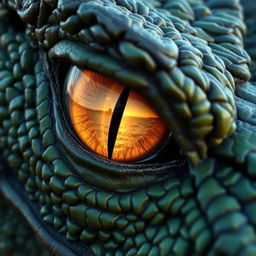 A close-up of the angry eye of a dragon, focusing on its intense glare