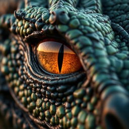 A close-up of the angry eye of a dragon, focusing on its intense glare