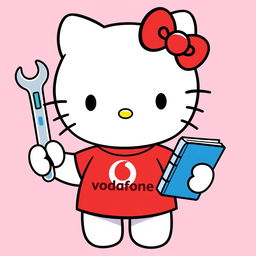 Hello Kitty wearing a cute red t-shirt featuring the Vodafone logo