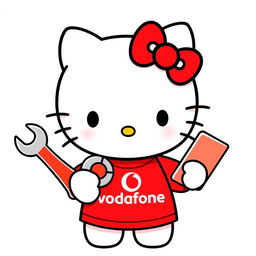 Hello Kitty wearing a cute red t-shirt featuring the Vodafone logo