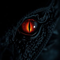 A close-up of the dark, intense eye of a menacing dragon, its gaze filled with anger