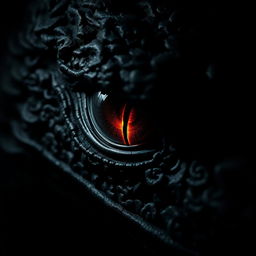 A close-up of the dark, intense eye of a menacing dragon, its gaze filled with anger