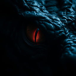 A close-up of the dark, intense eye of a menacing dragon, its gaze filled with anger