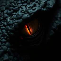 A close-up of the dark, intense eye of a menacing dragon, its gaze filled with anger