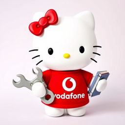 Hello Kitty wearing a cute red t-shirt featuring the Vodafone logo, with no additional text