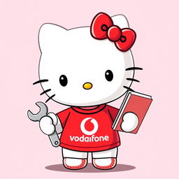 Hello Kitty wearing a cute red t-shirt featuring the Vodafone logo, with no additional text