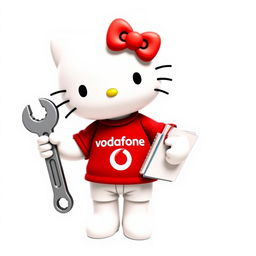 Hello Kitty wearing a cute red t-shirt featuring the Vodafone logo, with no additional text