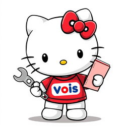 Hello Kitty wearing a cute red t-shirt featuring the Vois logo, with no additional text