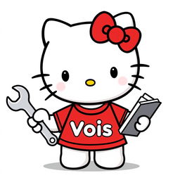 Hello Kitty wearing a cute red t-shirt featuring the Vois logo, with no additional text