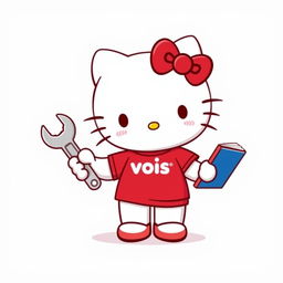 Hello Kitty wearing a cute red t-shirt featuring the Vois logo, with no additional text