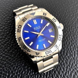 A luxurious wristwatch featuring a robust stainless steel GMT bezel and a striking blue graded dial