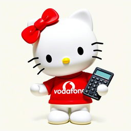 Hello Kitty wearing an adorable t-shirt featuring the Vodafone logo