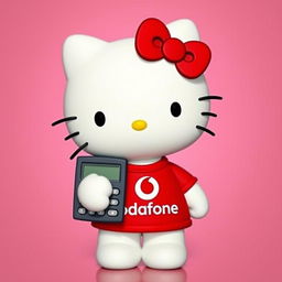 Hello Kitty wearing an adorable t-shirt featuring the Vodafone logo