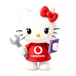 Hello Kitty wearing a cute red t-shirt with the Vodafone symbol, ensuring not to include the text "vodafone"