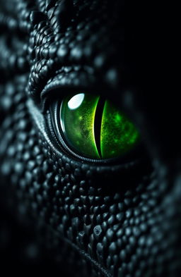 A close-up of a dragon's eye, featuring a vertical slit pupil