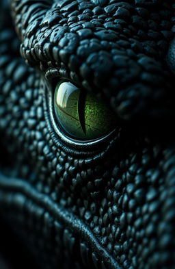 A close-up of the angry eye of a dragon, featuring a prominent line in the middle of its eye