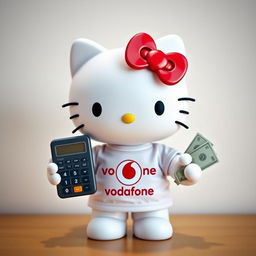 Hello Kitty wearing an adorable t-shirt featuring the Vodafone logo