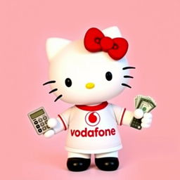 Hello Kitty wearing an adorable t-shirt featuring the Vodafone logo