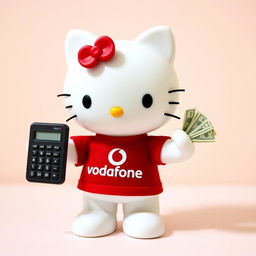 Hello Kitty wearing an adorable t-shirt featuring the Vodafone logo