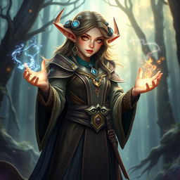 A lightfoot halfling woman depicted as a powerful sorcerer in a fantasy epic setting