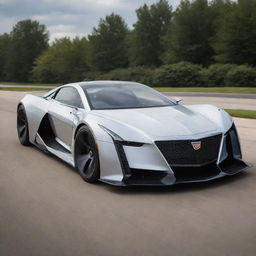 Visualize a blend of a classic Cadillac's luxury style with the aggressive, high-performance aesthetics of a Devel Sixteen, forming an enthralling luxury supercar