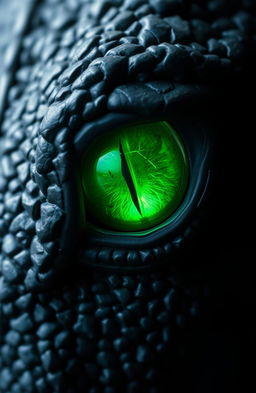 A close-up image of a dragon's eye with a striking, dark exterior and a thin line running down the center