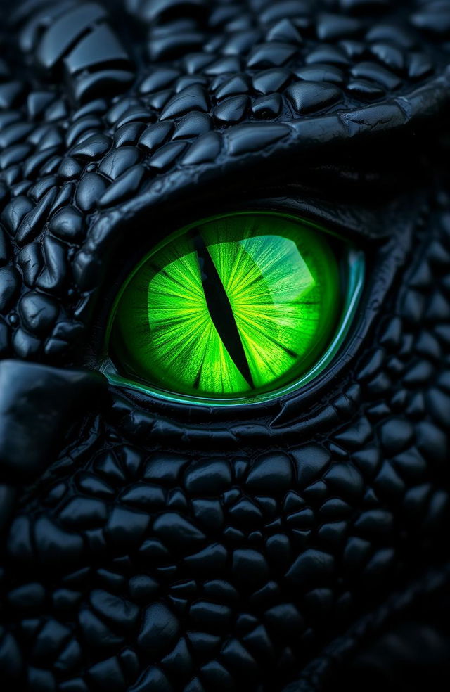 A close-up image of a dragon's eye with a striking, dark exterior and a thin line running down the center