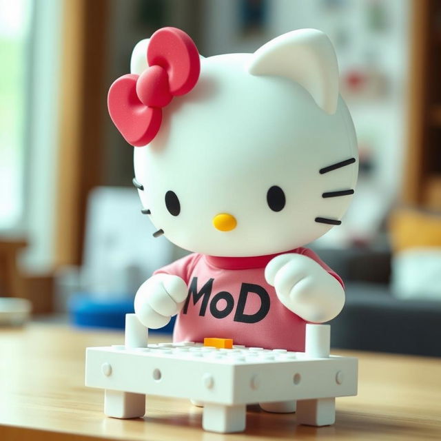 Hello Kitty wearing a t-shirt with the text "MoD" on it