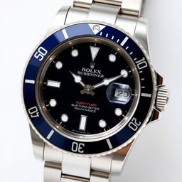 Rolex Submariner watch with a distinctive black dial and a dark blue bezel