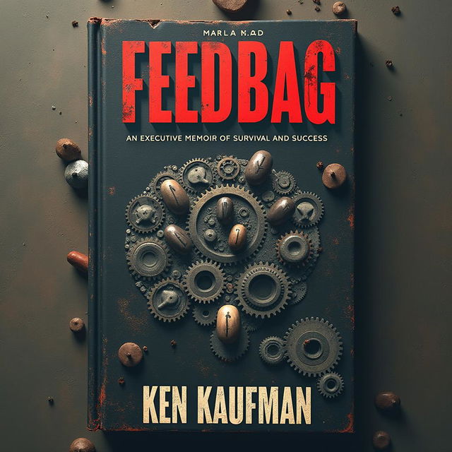 A gripping book cover for the title "Feedbag," depicted in bold red letters at the top, with the subtitle "An Executive Memoir of Survival and Success" elegantly placed below it