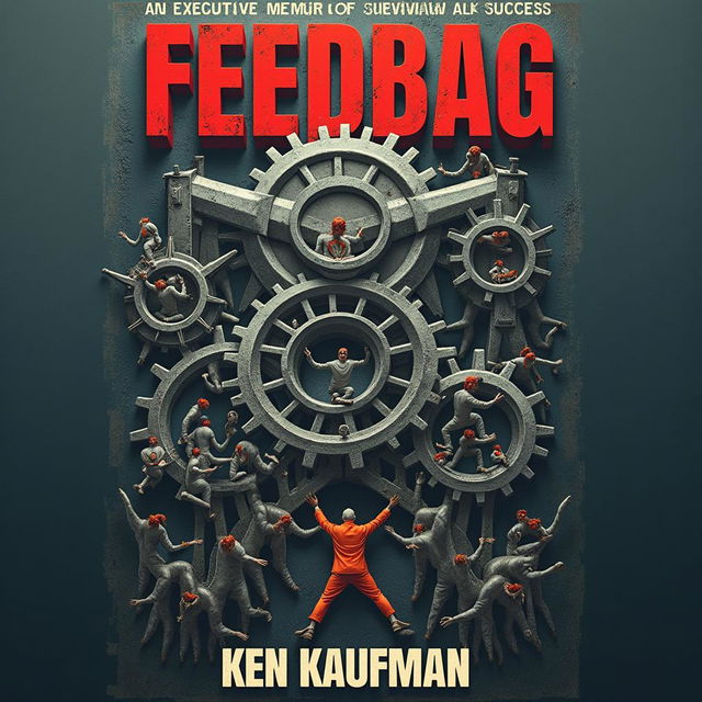 A gripping book cover for the title "Feedbag," depicted in bold red letters at the top, with the subtitle "An Executive Memoir of Survival and Success" elegantly placed below it