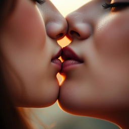 A close-up of a romantic lip kiss, capturing the warmth and passion between two people